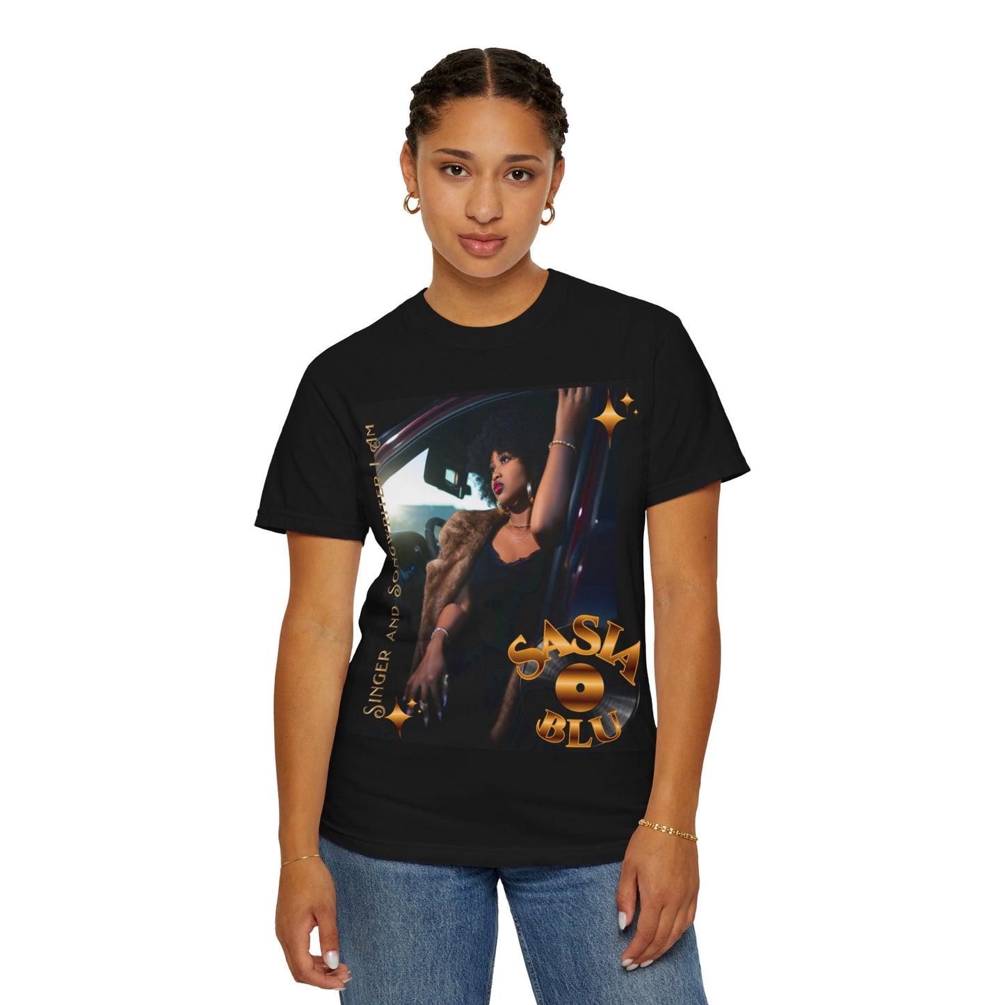 Sasia Blu Unisex Garment-Dyed T-shirt | Stylish Artist Tee, Trendy Fashion, Gift for Music Lovers, Casual Wear, Iconic Style