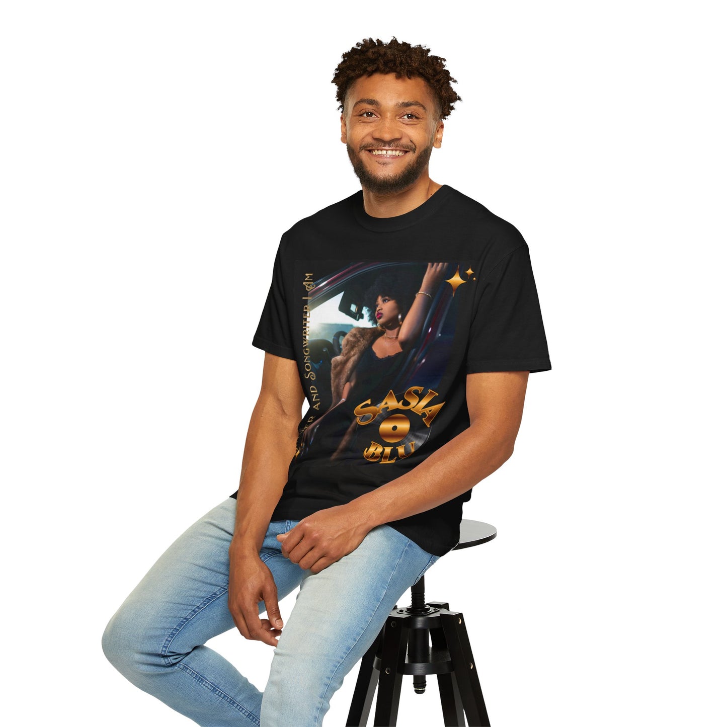 Sasia Blu Unisex Garment-Dyed T-shirt | Stylish Artist Tee, Trendy Fashion, Gift for Music Lovers, Casual Wear, Iconic Style