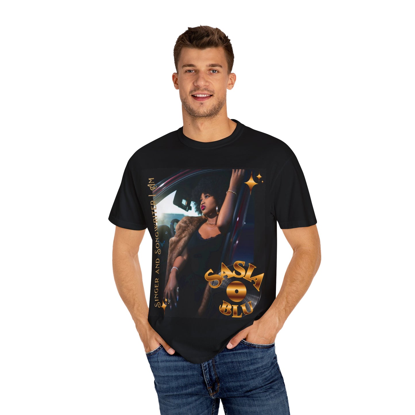 Sasia Blu Unisex Garment-Dyed T-shirt | Stylish Artist Tee, Trendy Fashion, Gift for Music Lovers, Casual Wear, Iconic Style