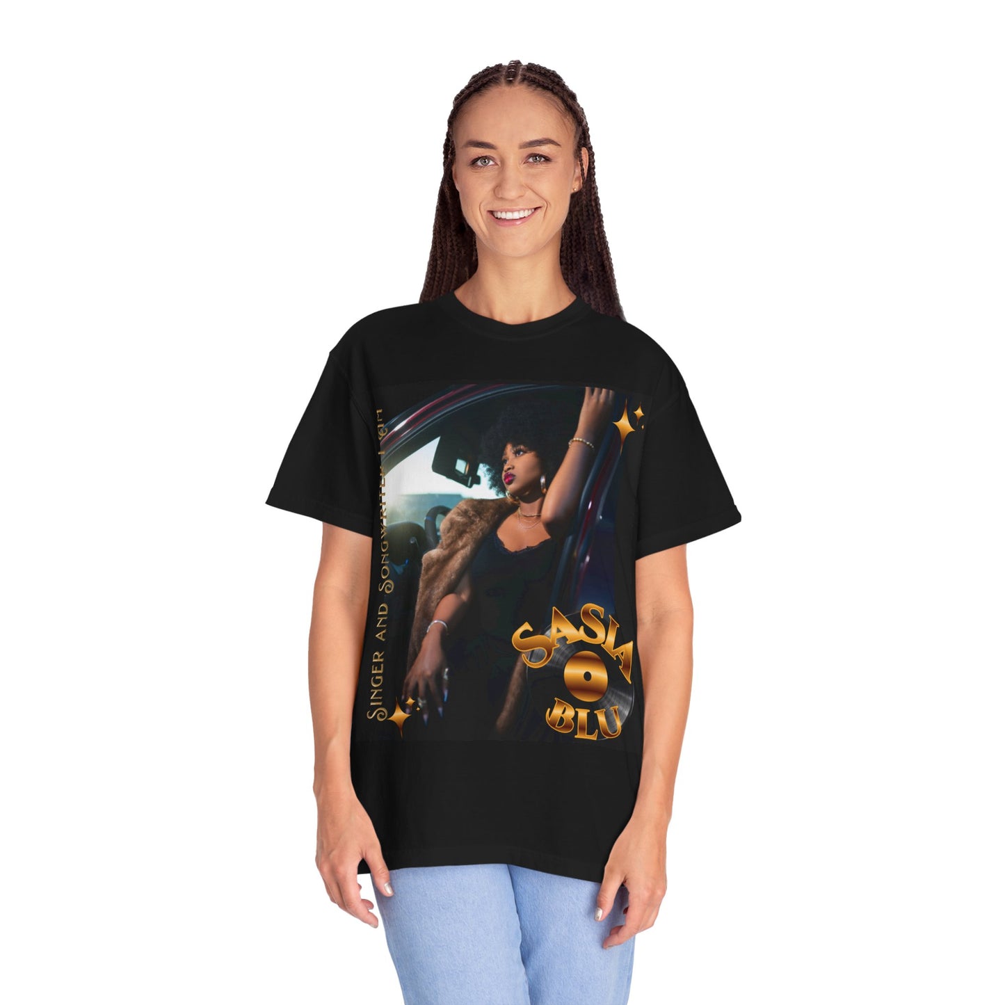 Sasia Blu Unisex Garment-Dyed T-shirt | Stylish Artist Tee, Trendy Fashion, Gift for Music Lovers, Casual Wear, Iconic Style